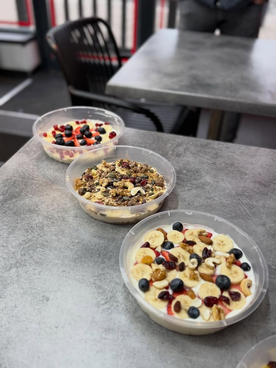Gym Cafe protein yogurt bowls topped with fruit, granola and nuts
